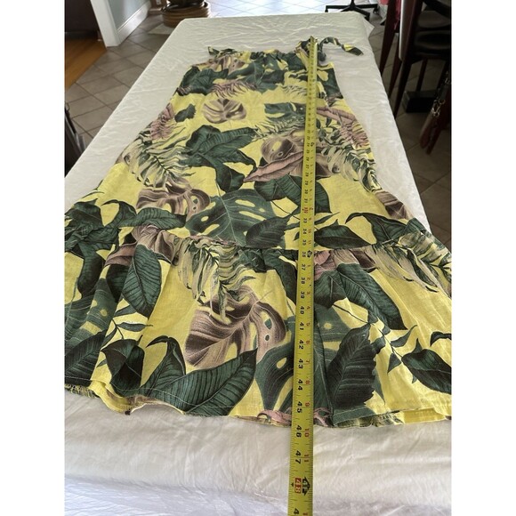 BELLA AMBRA Italy Linen Tropical Hawaiian print Midi Dress Shift Ruffle Hem Bow - Picture 12 of 13